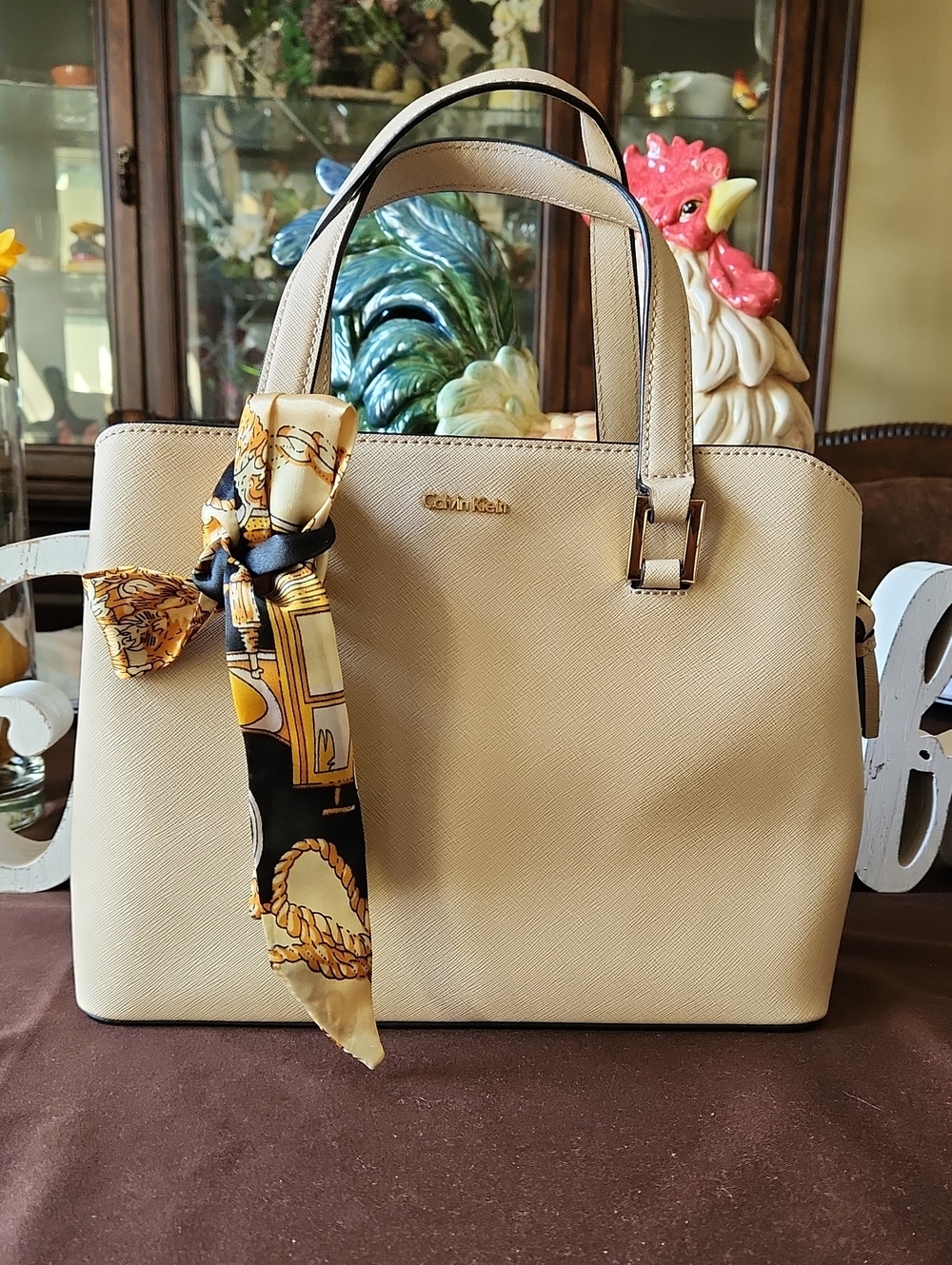 Calvin Klein Beige Satchel Handbag